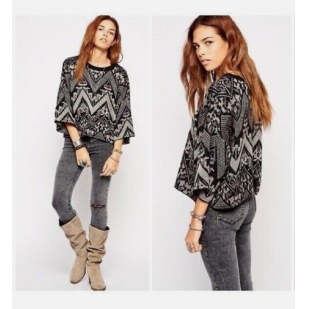 Free People superstar faeri geometric pullover boxy sweater cropped top small